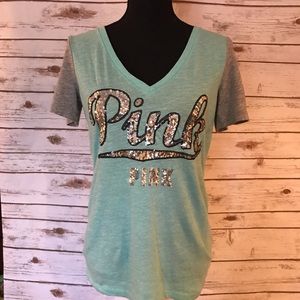 VS PINK Bling V Neck Short Sleeve Tee